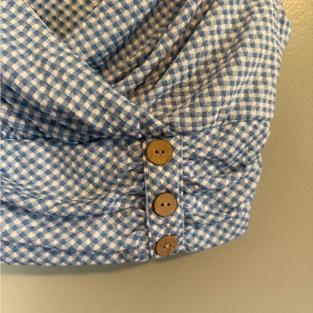 Cider Light Blue and White Gingham Wrap Crop Check Top size medium - Picture 3 of 8